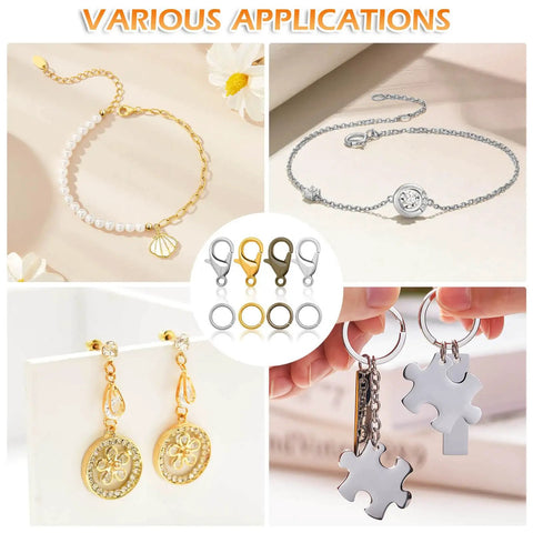 Dope Jewelry Making Kit With 1260 Jump Rings And Lobster Clasps for necklace repair, bracelets, earrings, and DIY projects.