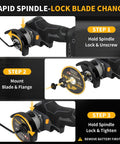 Step-by-step guide for using 3 Inch Cordless Cut Off Tool And Brushless Mini Circular Saw With Two 4ah Batteries for blade change.