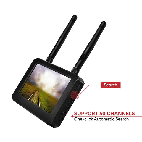 Compact 4.3 Inch FPV Monitor With DVR, 5.8GHz 40 Channel Receiver, dual antennas, showcasing seamless video stream