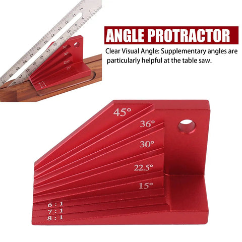 Bevel Gauge Block For Woodworking Universal Miter Angle Finder With 15 To 45 Degree Presets in red aluminum for precise angles