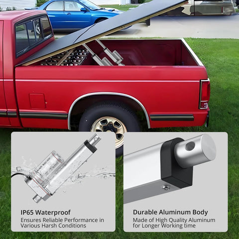 Two Justech 12V linear actuators with 100 mm stroke, 160 lbs, IP54 waterproof aluminum bodies