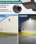 Illustration of Super Bright LED Parking Lot Light With Dusk-to-Dawn Photocell feature during day and night