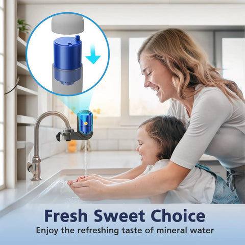 Woman and child washing hands with Six Pack Faucet Water Filter Replacement For All PUR Compatible Faucet Filtration Systems RF 9999