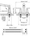 Technical diagram of Two Handle Centerset Slick Black Bathroom Sink Faucet With Pull Out Sprayer 3 Hole 4 Inch Lavatory Mixer Tap