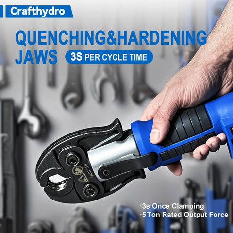 No Fuss Heavy Duty 18V Cordless Hydraulic Copper Pipe Crimping Tool With Slick Brushless Motor for quick plumbing, close-up of jaws.