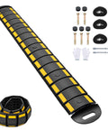 Heavy Duty Rubber Speed Bump 6.4 Ft Portable For Driveways And Roads, Tough Traffic Calming Pad With Five Bolts, Three Straps, Handle