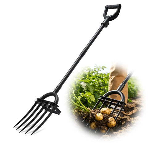 Heavy Duty 5 Tine Garden Fork With D Grip Handle 69 Inch Spading Fork For Loosening Soil Composting Harvesting And Farm Work