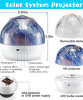 Kids Space Projector Night Light With 360 Degree Rotation And Five Projection Films showing removable dome and dimensions