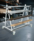 Beefy Heavy-Duty Rolling Pipe Storage Rack With Wheels, 5-Tier Conduit Organizer Cart in garage setting, 2000 lb capacity