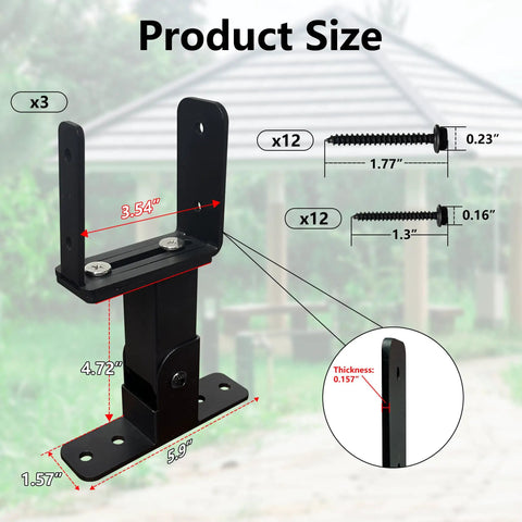 Heavy Duty Roof Riser Bracket Kit For Pergola Posts And Wood Beams, 3 Pcs Adjustable Roof Mount Brackets With Hardware, U Shaped Saddle Design For No Fuss Setup And Solid Custom Fit