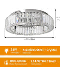 Crystal Ceiling Light Chandelier LED Flush Mount With Three Color Temperatures Modern Sparkling Lighting Fixture dimensions