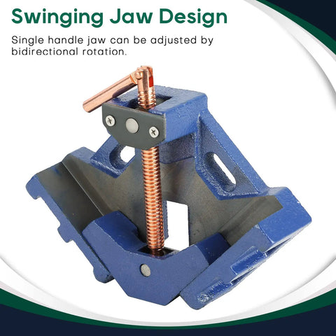 Heavy Duty Cast Iron Welding Angle Clamp Built Like A Tank With Rock Solid Self Centering 90 Degree Frame for precise adjustments.