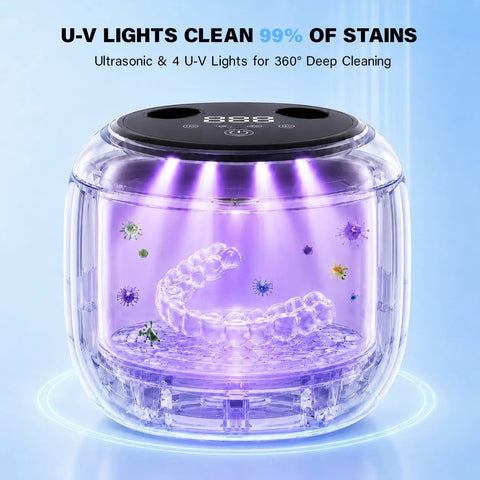 Dope 200ml Sonic Cleaning Pod With 4 Modes And UV Lights 45-52kHz Deep Clean For Retainers Dentures Mouth Guards Aligners Braces Dental Accessories And Jewelry, clear UV chamber