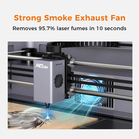 Falcon A1 10W Laser Engraver With Fully Enclosed Design Ultra Fast 600mm Per Sec Engraving shown exhaust fan in action