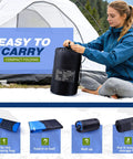 Woman using Go-To Lightweight 3-Season Sleeping Bag For Adults With Waterproof Shell Packable Backpacking Gear With Compression Sack Comfort Range 50-68F Ideal For Travel Hiking Camping Outdoor And Indoor Use in front of a tent