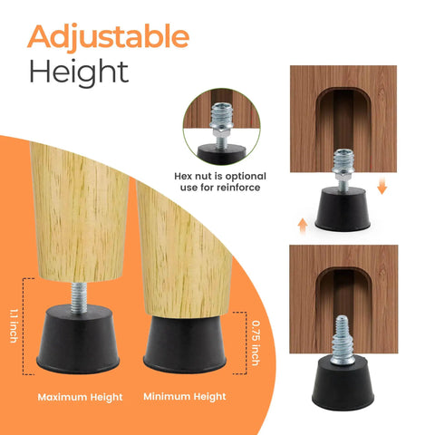 Adjustable One Quarter Inch Rubber Threaded Furniture Levelers Eight Pack Screw In Table Chair Feet Glides diagram showing height adjustment