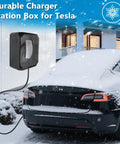 Outdoor Charger Station Cover Box For Tesla Gen 3 Wall Connector and Electric Vehicle Charge Point Weatherproof Cold Rolled Steel Enclosure in snowy setting.