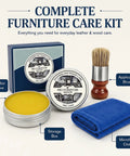 Complete furniture care kit with 3.53oz all in one leather and wood furniture salve with brush set deep conditioning wax.