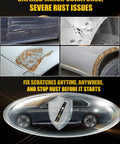 Image showing car scratches, rust issues, and a Car Paint Touch Up Pen For Scratch Repair In Champagne Gold, Easy To Use Auto Scratches Remover.