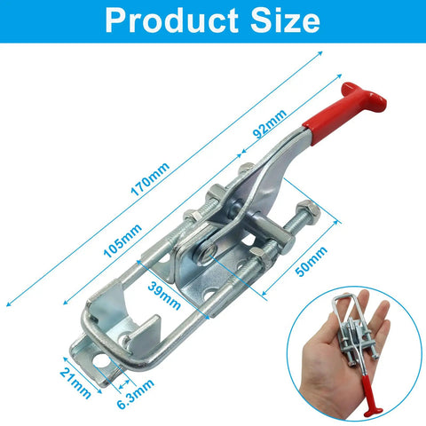Two Pack Toggle Latch Clamp Set Heavy Duty Hasps With Adjustable Iron Latches, 700Lbs Holding Capacity, product size dimensions