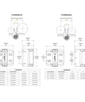 Technical diagram of TruClose Self Closing Round Post Gate Hinges showing dimensions and compatible gate diameters.