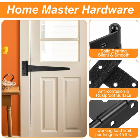 Heavy Duty Wood Gate Hardware Kit With Four 8 Inch Hinges Two Self Adjusting Latches Two Door Handles Screws Included Black Finish For Outdoor Fence Swing Gates Easy Install And Durable Outdoor Gate Hardware installed on a door