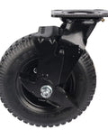 Killer Sturdiness 8 Inch Pneumatic Rubber Wheel Caster With Side Brake mounted on a black metal base, perfect for hotel luggage carts.