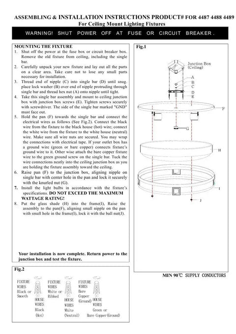 Installation guide for Titania 2-Light Ceiling Mount Fixture in Brushed Nickel with diagram and safety instructions.
