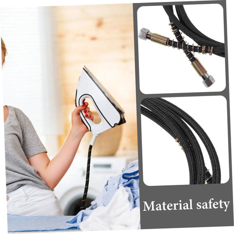 Pro Grade Heavy Duty Steam Hose For Steam Iron Replacement High Temperature Hose shown in use with steam iron