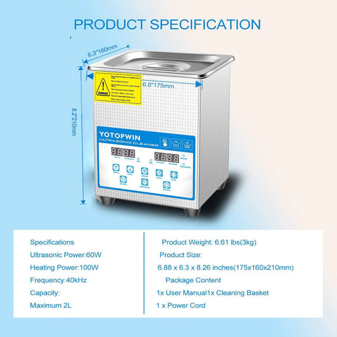Ultrasonic Jewelry Cleaner With Digital Timer And Heater 40 KHz 2L Capacity Workhorse Cleaning Machine product specifications