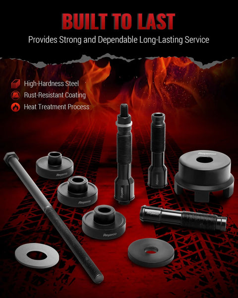 Reywoo motorcycle wheel bearing puller kit with black steel adapters for Harley Davison 3/4 in, 1 in 25mm bearings.