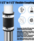 One And A Half Inch Flexible PVC Pipe Coupling Set With Stainless Steel Clamp 3 Pack For Tight Sewer And Drain Connections Between Cast Iron Plastic And Copper Pipes 6mm Thick Heavy Duty Flexible Fitting Black on 1.5in pipe
