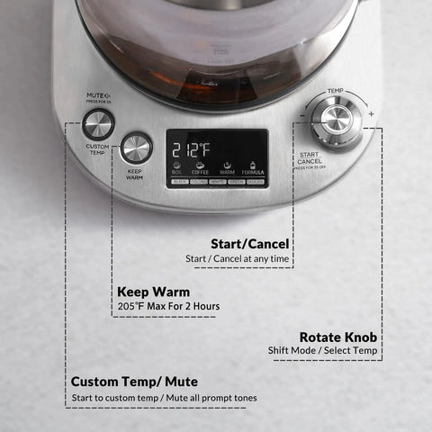 Electric Tea Kettle With Removable Infuser, 9 Preset Brewing Programs, Precise Temperature Control, digital display, controls