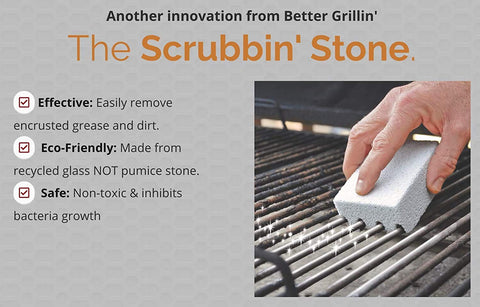 Person cleaning BBQ grill with Grillin Stone Grill Cleaning Brick Block for BBQ Griddle and Racks Easy Scrubbin Stone Cleaner for Barbecue Grill Stone Cleaning Block Eco Friendly Non Toxic Scrubber for Grill Griddle and Racks