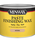 Slick Natural Wood Paste Finishing Wax For Furniture And Cabinets Adds Hand Rubbed Luster With Easy Peasy Application and Top Notch Protection in a yellow tin.