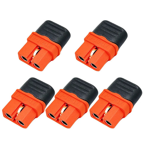 Beefy Female Connector With Sheath Housing For RC LiPo Batteries FPV Drones Solar Panels And Power Stations Anti Reverse Safe Connection Easy Solder 5 Pack High Current XT60 Style Plug For RC Cars Boats UAVs, top view of connectors