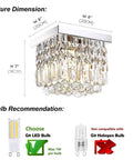 Crystal Chandelier For Hallways And Foyers One Light Mini Modern Square Flush Mount Ceiling Fixture With Sparkling Crystal Strings