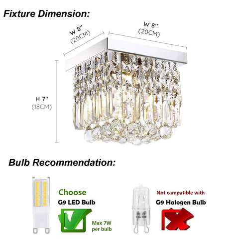Crystal Chandelier For Hallways And Foyers One Light Mini Modern Square Flush Mount Ceiling Fixture With Sparkling Crystal Strings