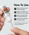 Pro Quick Dry Nail Glue For False Nails And Tips That Delivers A Strong Hold For Nail Art Repairs And Long Lasting Wear bottle with application instructions