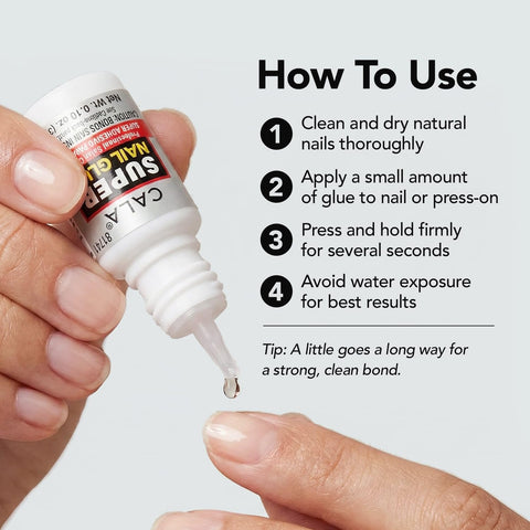 Pro Quick Dry Nail Glue For False Nails And Tips That Delivers A Strong Hold For Nail Art Repairs And Long Lasting Wear bottle with application instructions