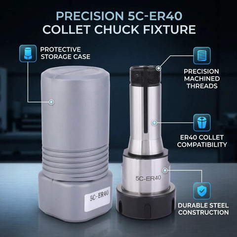 5C Collet Chuck Holder For Deep Milling with protective case and precision threads, durable steel construction shown on a table.