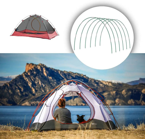 Tough As Nails Heavy Duty DIY Tent Poles Telescoping Rods For Outdoor Camping, 17 Inch, 36 Pack in use with tent setup by a lake