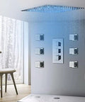 Premium Led Thermostatic Shower Combo With Air Injection Massage Head For A Slick Spa Vibe At Home showing rainfall showerhead and controls.