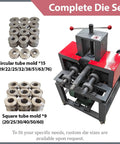 3HP Electric Pipe Tube Bender With 15 Round And 9 Square Dies For Stainless Steel, showing circular and square die molds.