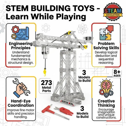 3 In 1 Metal Construction Kit With 273 Parts Tower Crane Frame Crane Windmill Model Set For Boys Ages 8 12 DIY STEM Building Toys