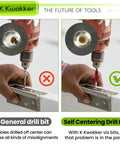 Comparison of drill bits: general drill bit misalignment vs. Heavy Duty Self Centering Hinge Drill Bit Set With A Quarter Inch Hex Shank.