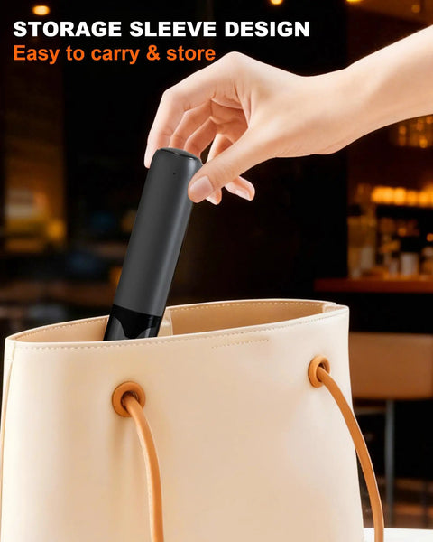 Rechargeable Milk Frother Wand With Cover Electric Drink Mixer With Stainless Steel Whisk Portable being stored in a bag