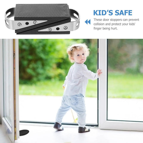 2 Piece Rubber Door Wedge With Stainless Steel Core Non Slip Door Stopper For Home And Bathroom Odorless Black next to open door
