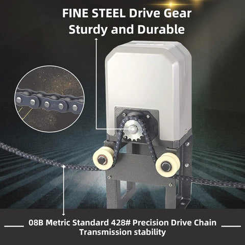 Beefy 280W AC Gate Opener With 4 Remotes For Heavy Duty Sliding Driveway Gates Up To 1400 Lbs And 20 Ft motor chain detail