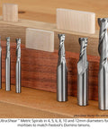 Ultra-Shear Metric Spiral router bits in various sizes, ideal for use with Mortising Jig For Plunge Router Easy To Cut Precise Mortises